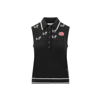 THOM BROWNE Hector Embroidered Knitted Polo Top
