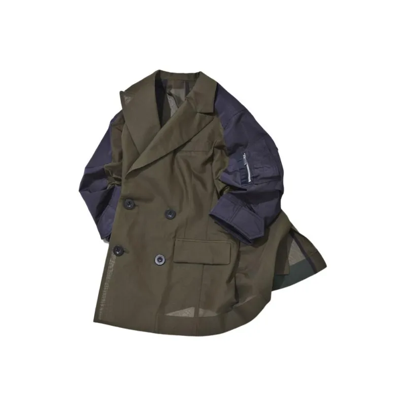 Sacai Voile X Taffeta Jacket 'Khaki/Navy'-0