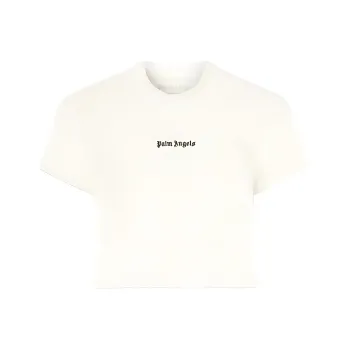 PALM ANGELS Logo Embroidered Short Sleeved T Shirt