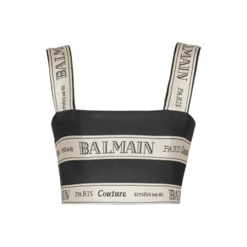 BALMAIN Logo Ribbon Jacquard Crop Top