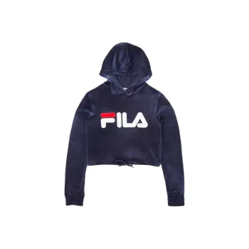 FILA Aitana Crop Velour Hoodie Sweatshirt Women's Marine Blue