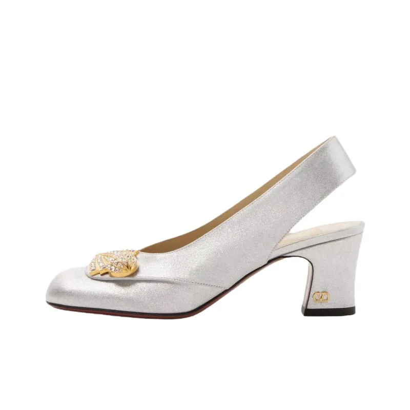 Valentino Adamantine Chunky Heel High Heels 6cm Women's Silver-0