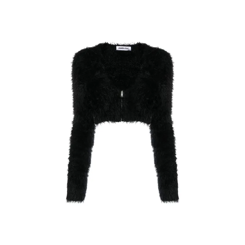 AMBUSH Faux-fur Crop Zipped Cardigan-0