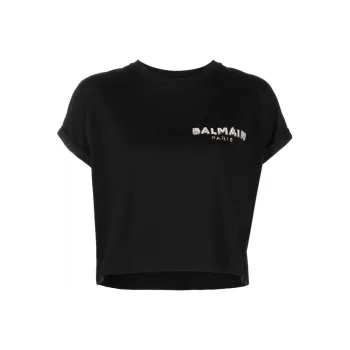 BALMAIN Sequin Logo Round Neck T shirt