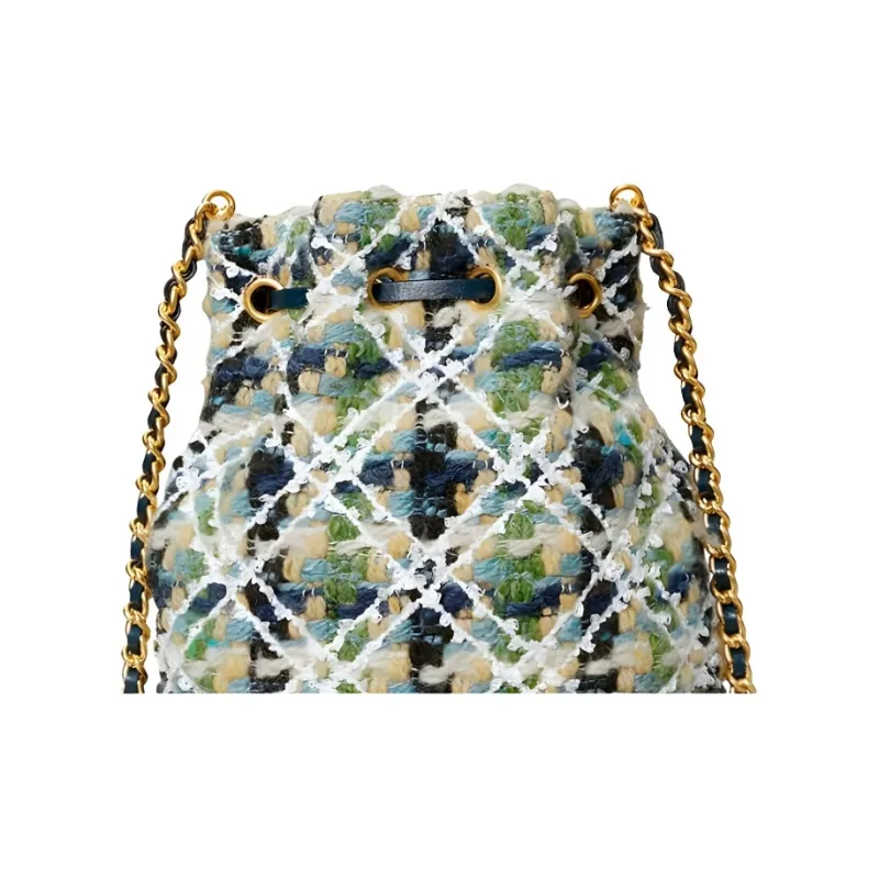 TORY BURCH Fleming Fabric Bucket Bag, Shoulder Bag, Crossbody Bag Mini Women's Sea Blue Green-3