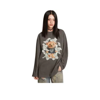 LALABOBO Drop Shoulder Sleeve T Shirt Women's Gray