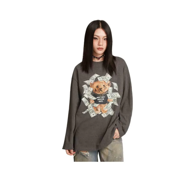 LALABOBO Drop Shoulder Sleeve T Shirt Women's Gray-0