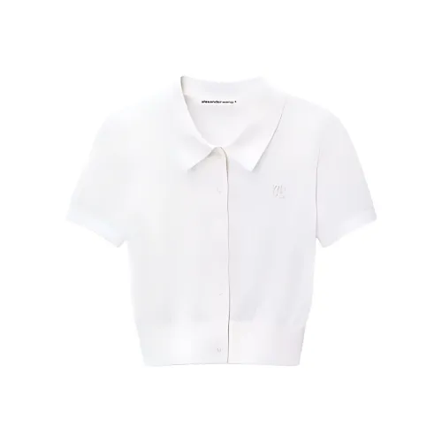Alexander Wang Logo Embroidered Fine Knit Polo Cardigan