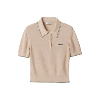 MIU MIU Cotton Knit Polo Shirt Sand Beige