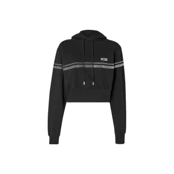 GCDS Crystal embellished Cropped Cotton Hoodie