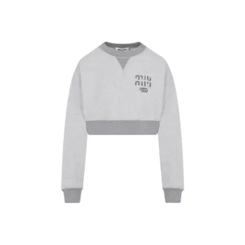 MIU MIU Logo Printed Crewneck Cropped Sweatshirt