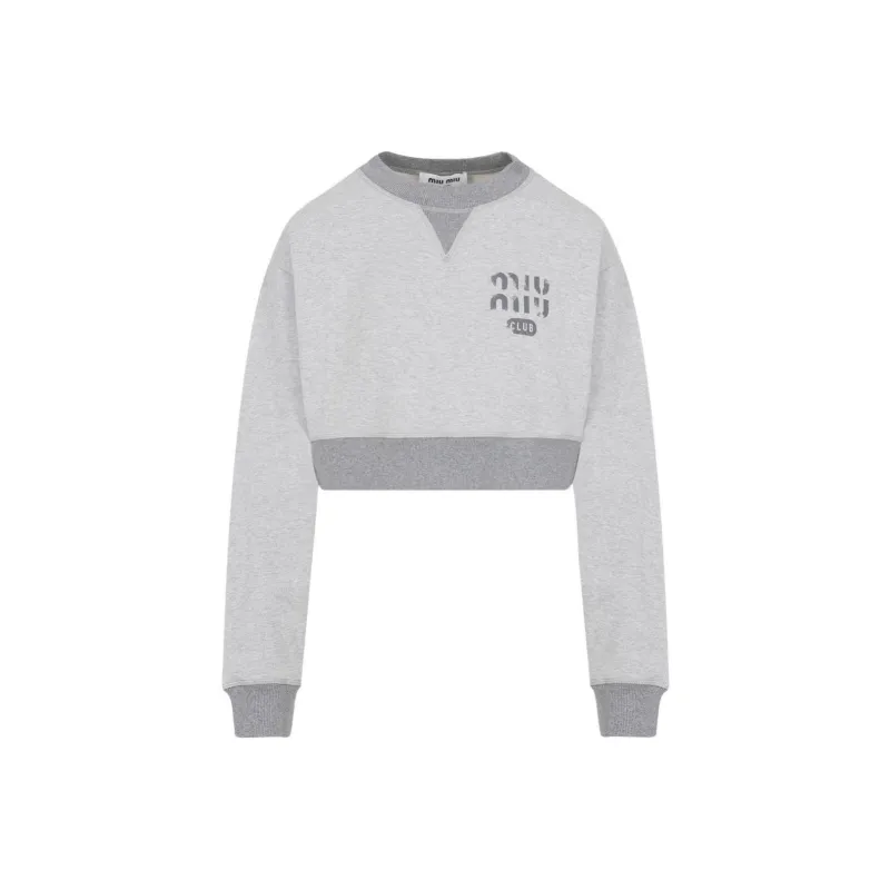 MIU MIU Logo Printed Crewneck Cropped Sweatshirt-0