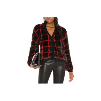 Rta Ella Checked Textured Cardigan