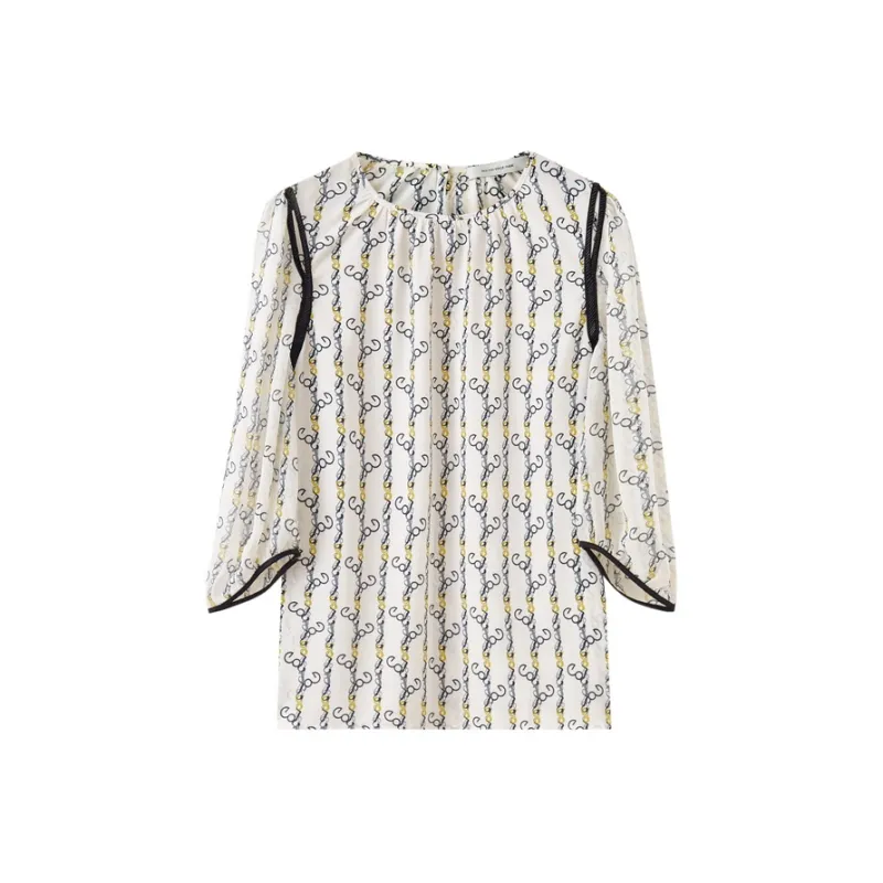 SHUIYUNJIAN Chiffon Shirts Women's Beige Apricot Floral-0