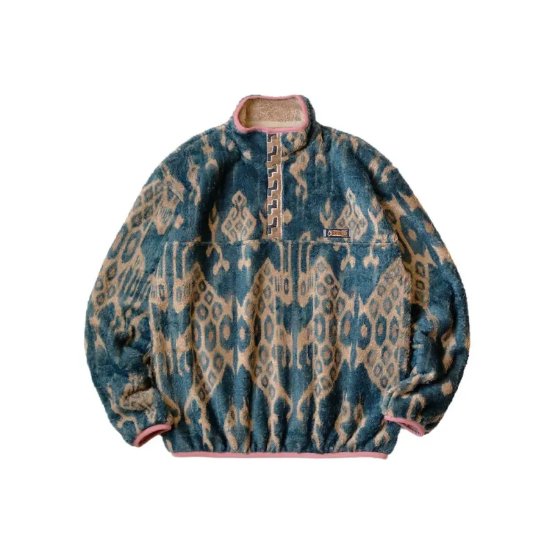 Kapital Java Kasuri Fleece Pullover 'Red'-2