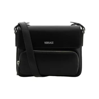 VERSACE Calfskin Crossbody Bag, Shoulder Bag Men's Black