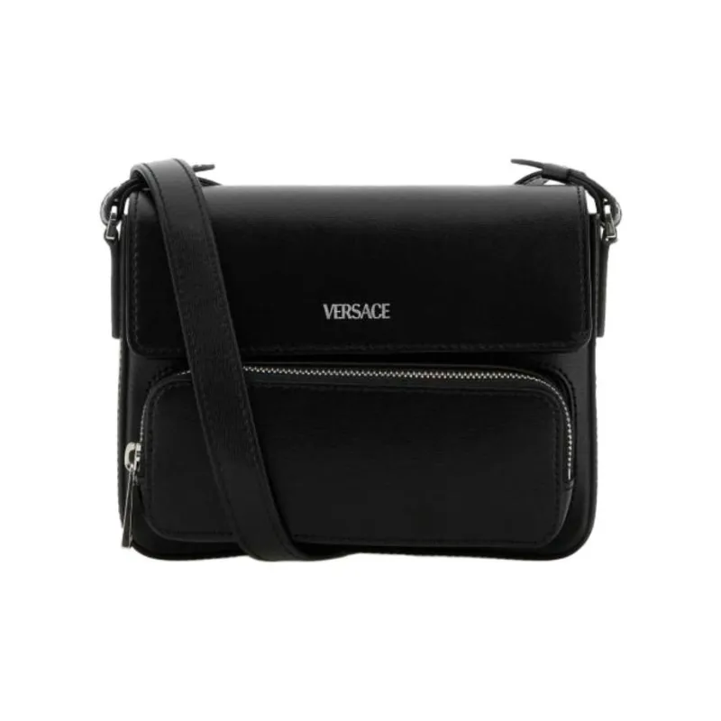 VERSACE Calfskin Crossbody Bag, Shoulder Bag Men's Black-0