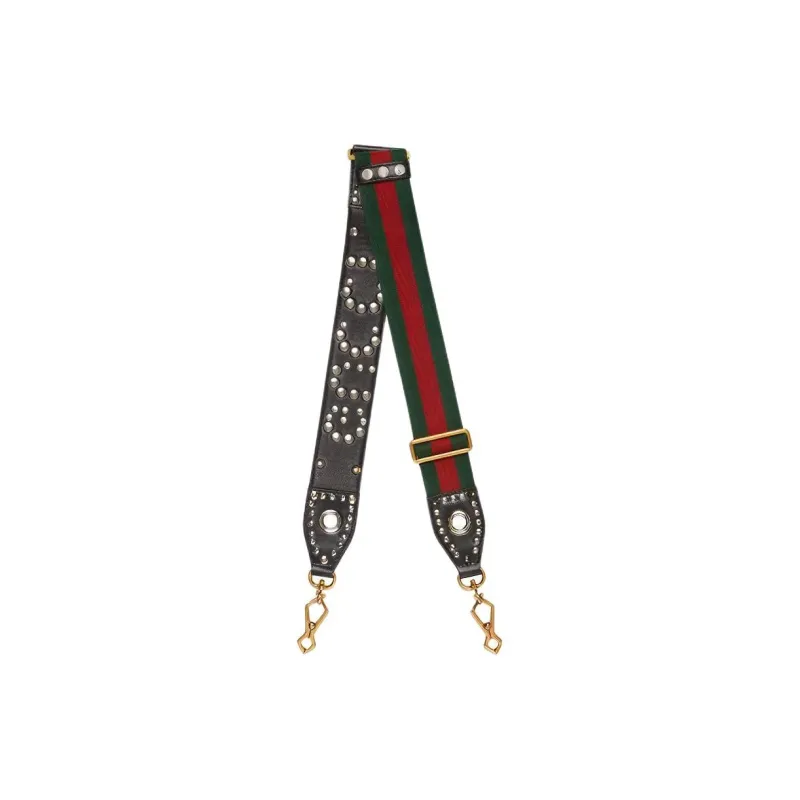 GUCCI Canvas-panelled Leather Detailing Shoulder Strap Bag Straps Women's Green/Red-1