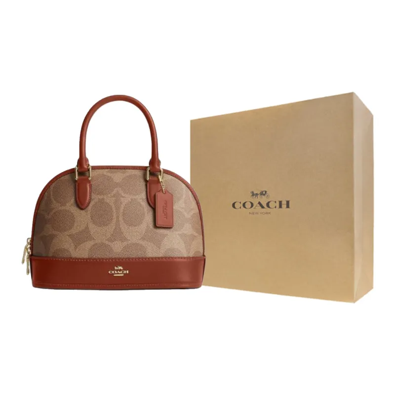 COACH Artificial Leather One Shoulder Handbag Trumpets Women's Brown Yellow With Caramel-6