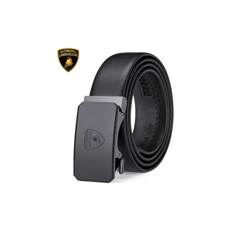 Automobili Lamborghini Cow Leather Automatic Buckle Belt, Elegant Luxury Belt Men's Gunmetal Width 3.5cm Gift Box Set-3