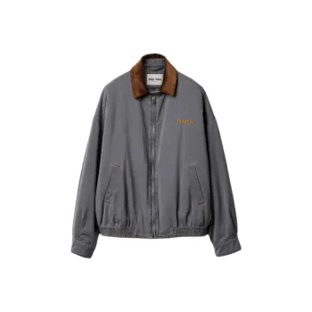 MIU MIU Velvet Collared Chambray Jacket 'Grey'