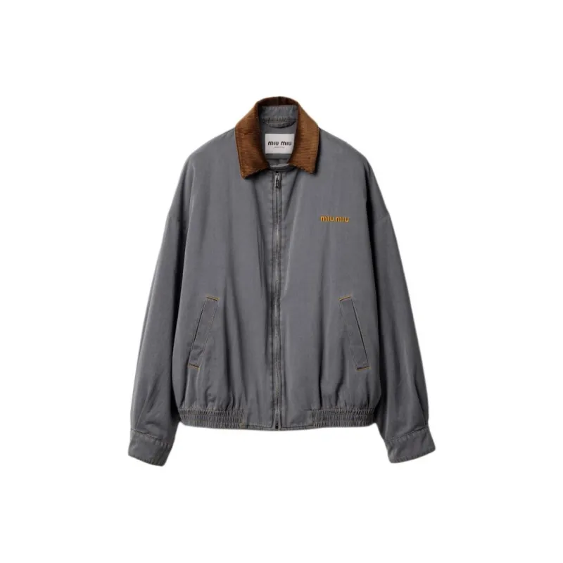 MIU MIU Velvet Collared Chambray Jacket Grey-0