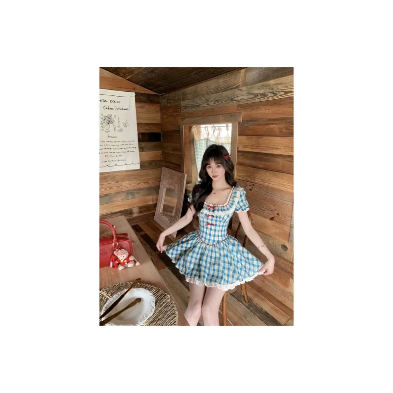 BDGU Sleeveless Dress Women's Blue Plaid-3