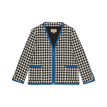 GUCCI Gingham Long-Sleeved Tweed Jacket