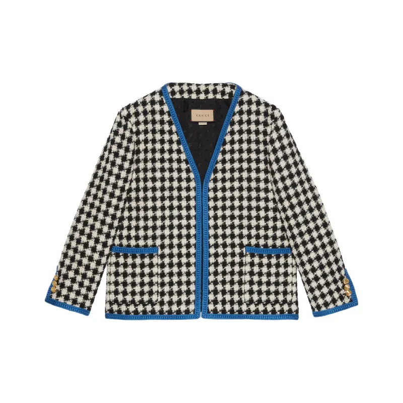 GUCCI Gingham Long-Sleeved Tweed Jacket-0