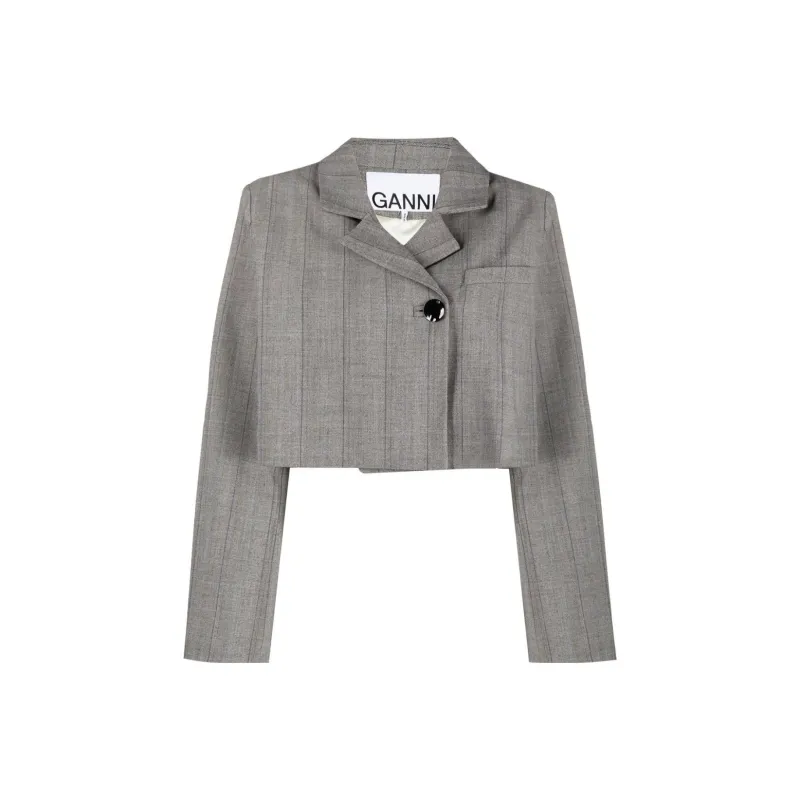 GANNI Cropped Herringbone Blazer-0