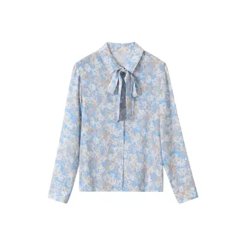 H-YXIANG Shirt Women's Blue Background With Floral