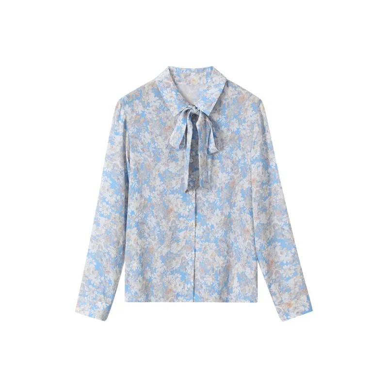 H-YXIANG Shirt Women's Blue Background With Floral-0