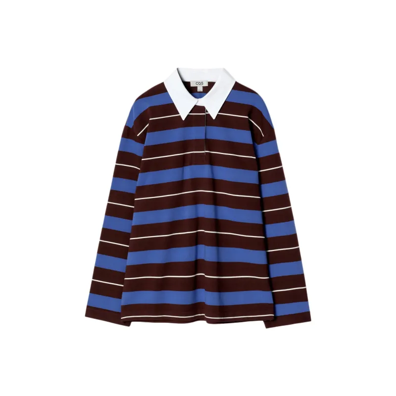 COS Polo Shirt Women's Burgundy/Cobalt Blue-0