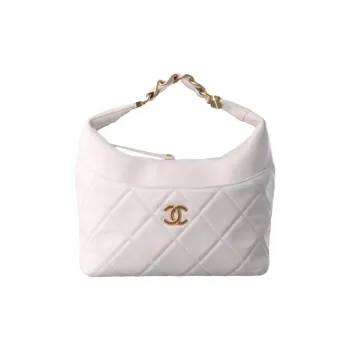 CHANEL Cow Leather Hobo Bag, Handbag Women's White
