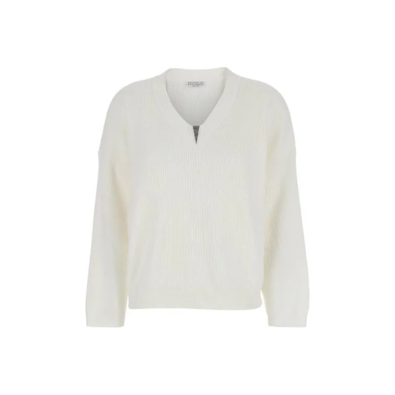 Brunello Cucinelli Monili Embellished V Neck Jumper-0