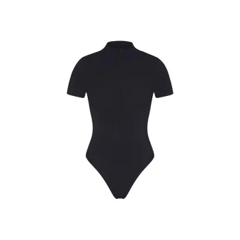 SKIMS SEAMLESS SCULPT ZIP FRONT T-SHIRT THONG BODYSUIT Bodysuits Women's ONYX/Onyx
