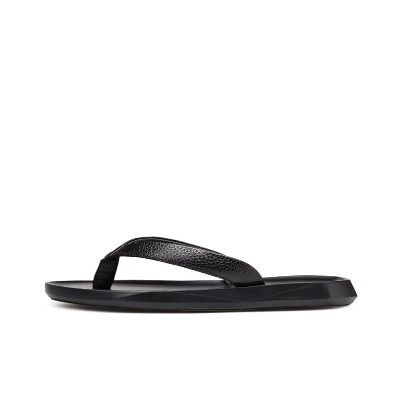 Dunnu Rubber Sole Leather Patchwork Odor Resistant Flip Flops Men's Black-0