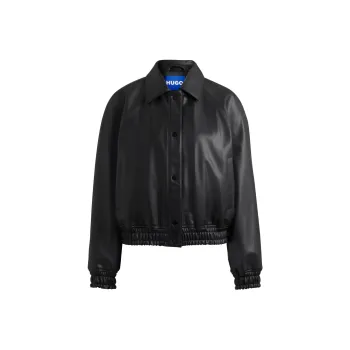 HUGO BOSS Relaxed-Fit Jacket In Faux Leather With Rear Logo Jackets Coats Women's Black