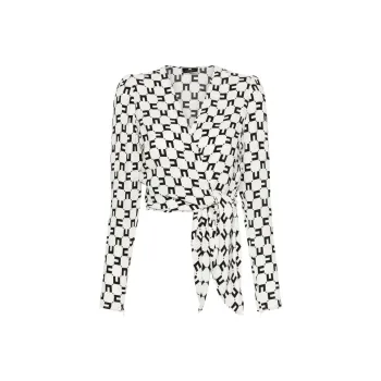 Elisabetta Franchi Allover Logo Printed Cropped Blouse