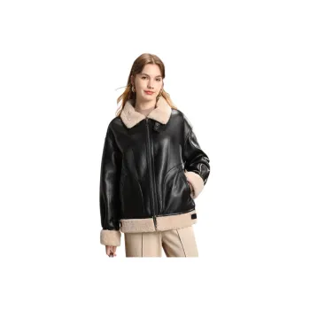 FENHONGMALI Jackets Coats Women's Oatmeal/Black