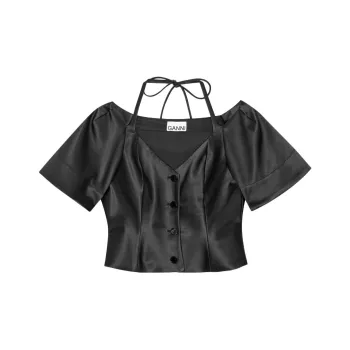 GANNI Cropped Satin Blouse