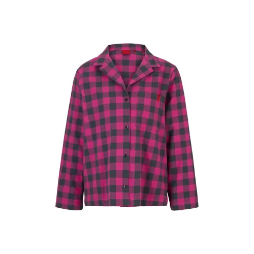 HUGO BOSS Relaxed-Fit Pajama Top In Checked Cotton Flannel Shirt Women's Dark Pink