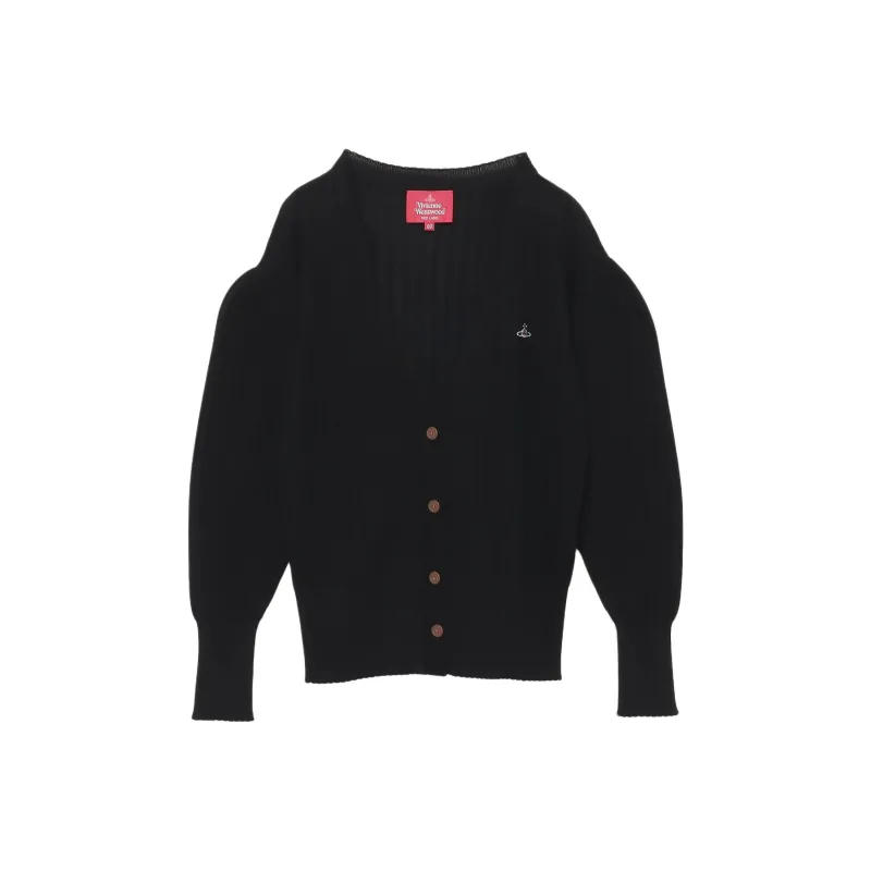 Vivienne Westwood Wool And Linen Lace Cardigan Sweater Knitwear Women's Black-0
