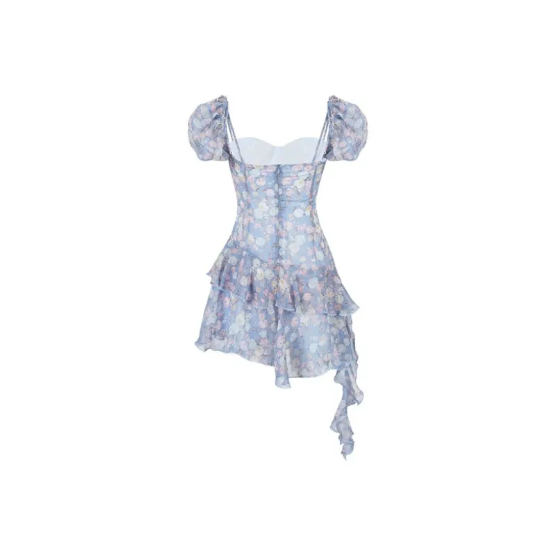 Qiuerle Short Sleeved Dress Women's Blue-8