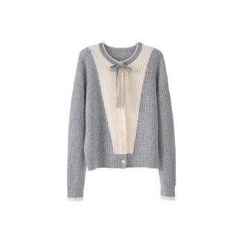 Fstudio Fall And Winter Petite Multicolor Preppy Style Knitwear Sweater Women's Gray