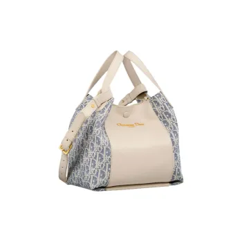 DIOR Cotton Bucket Bag, One Shoulder Handbag Trumpets Women's Light Cookie & Blue