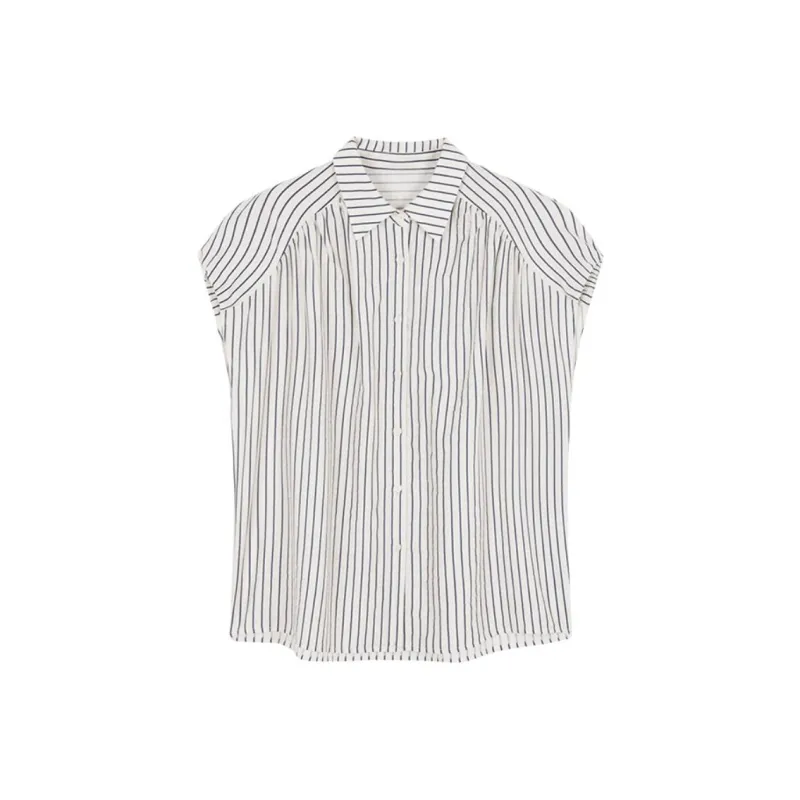 Mo Han Yi Mei Shirt Women's Navy Blue & White-0