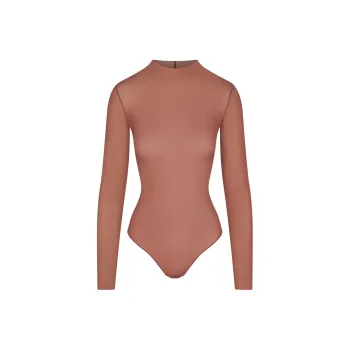 SKIMS MILKY SHEER MOCK NECK LONG SLEEVE BODYSUIT Bodysuits Women's BRANDY/Brandy
