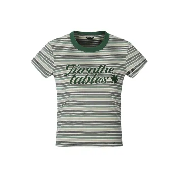 TURNTHETABLES Regular T Shirt Women's Green Gray Letter Stripes