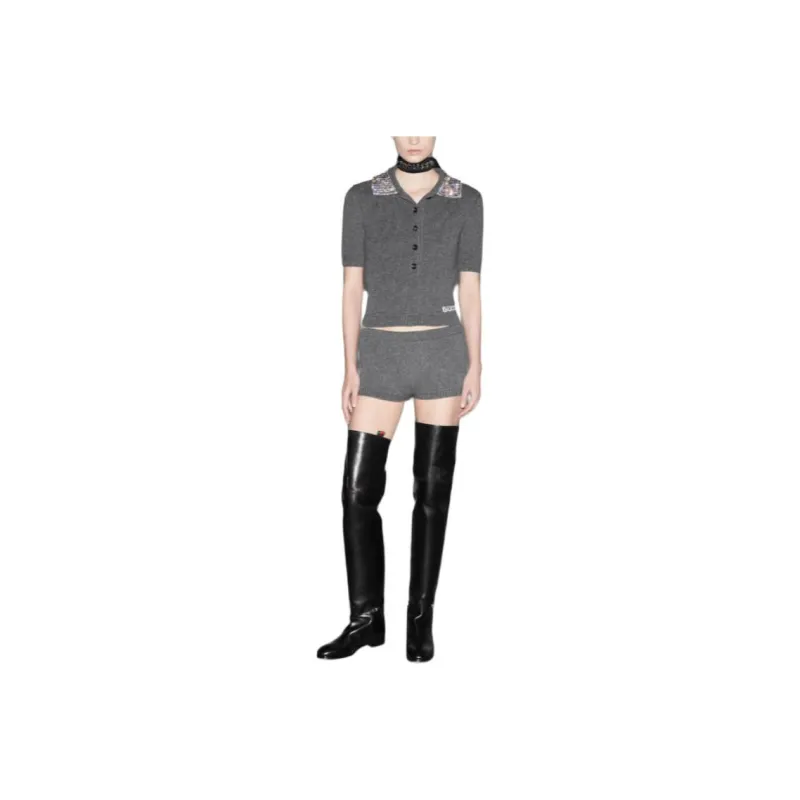 GUCCI Ribbed Trim Knit Polo Top-0